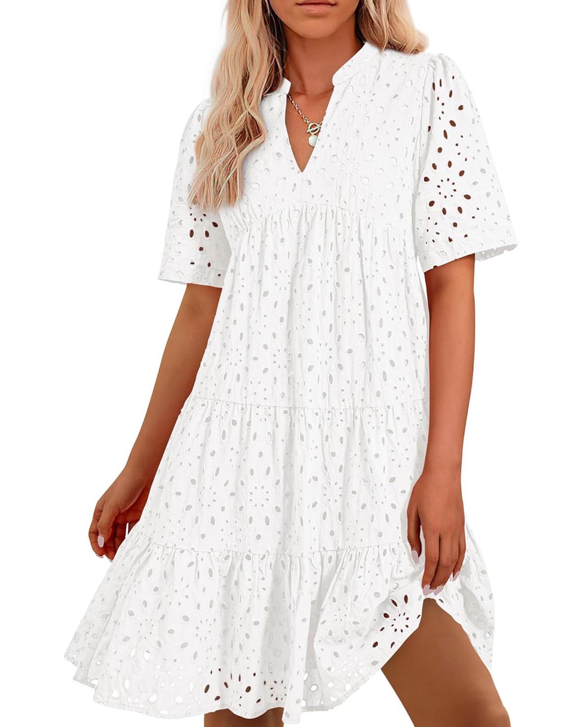 💥Last Day Special Sale 49% OFF💃Women's Elegant Hollow Out Lace Ruffle Casual Mini Dress