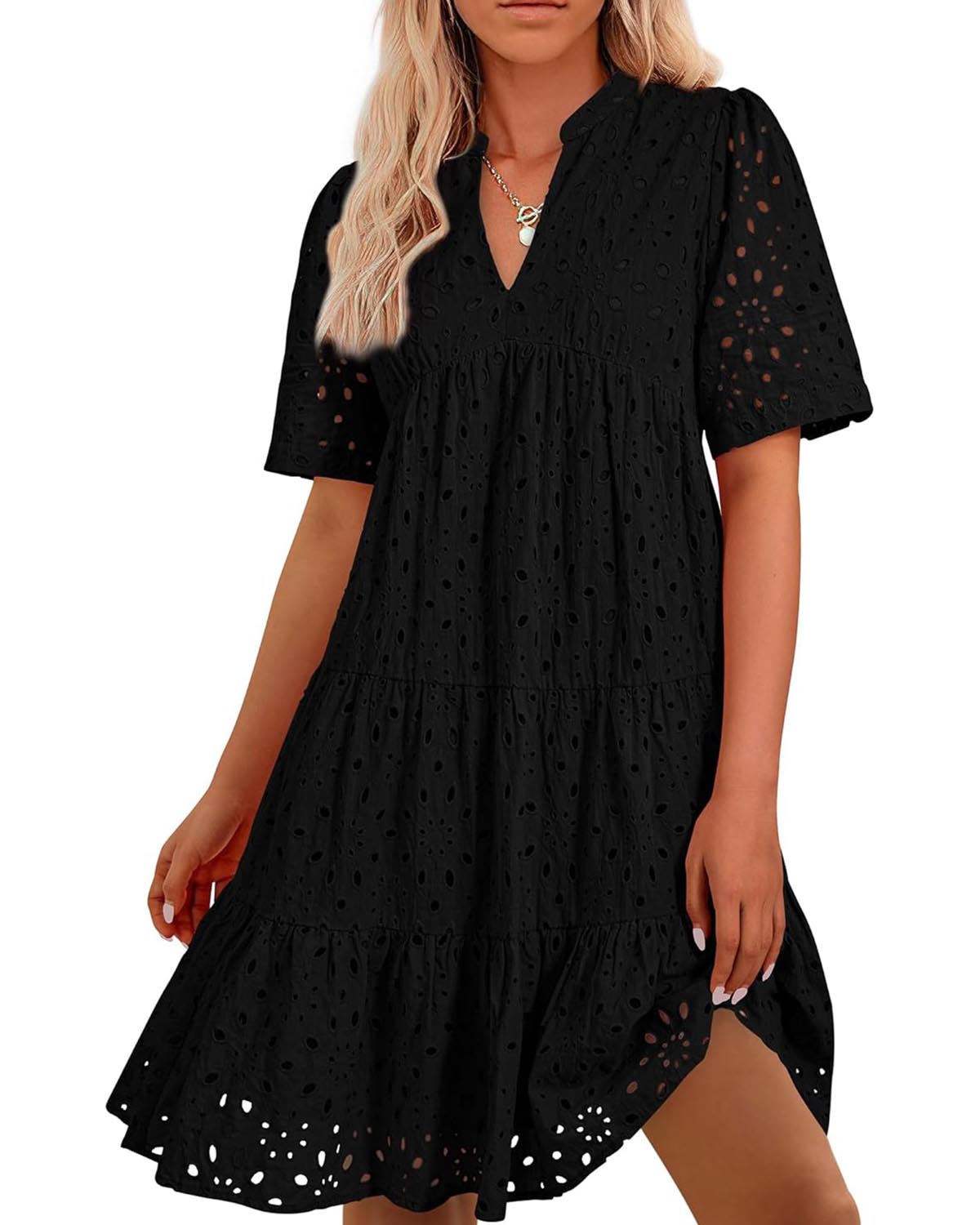 💥Last Day Special Sale 49% OFF💃Women's Elegant Hollow Out Lace Ruffle Casual Mini Dress