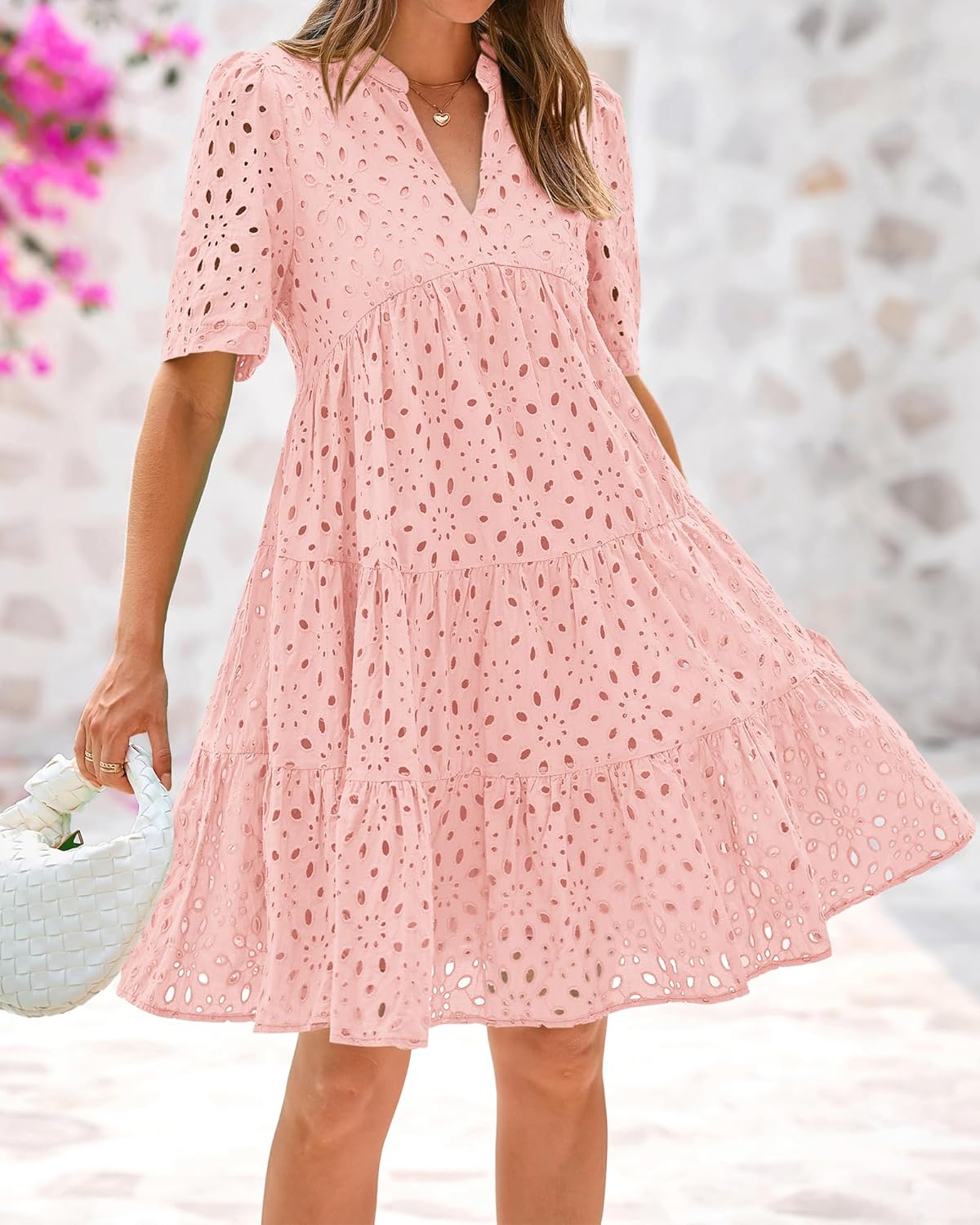 💥Last Day Special Sale 49% OFF💃Women's Elegant Hollow Out Lace Ruffle Casual Mini Dress