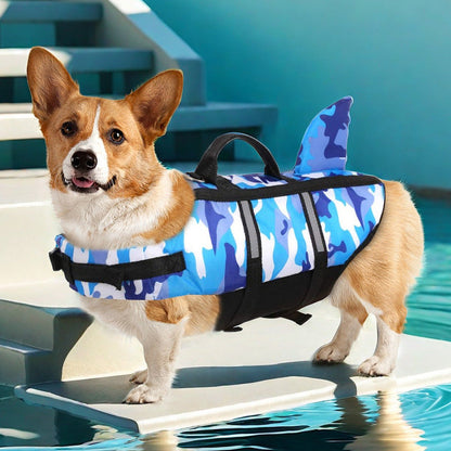 Dog Life Jacket Ripstop Dog Shark Safety Vest Adjustable Preserver with High Buoyancy and Durable Rescue Handle for Small,Medium,Large Dogs, Blue Camouflage Medium