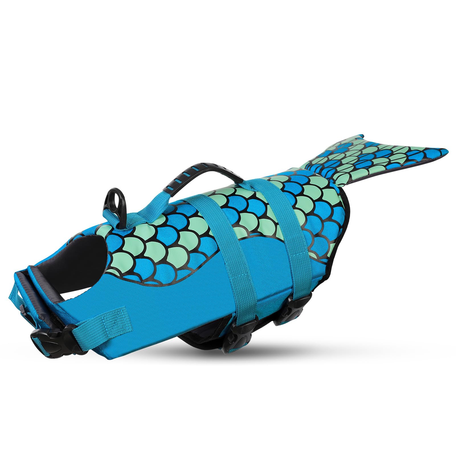 Dog Life Jacket Ripstop Shark Dog Safety Vest Adjustable Preserver with High Buoyancy and Durable Rescue Handle for Small,Medium,Large Dogs, Pink Fish X-Small