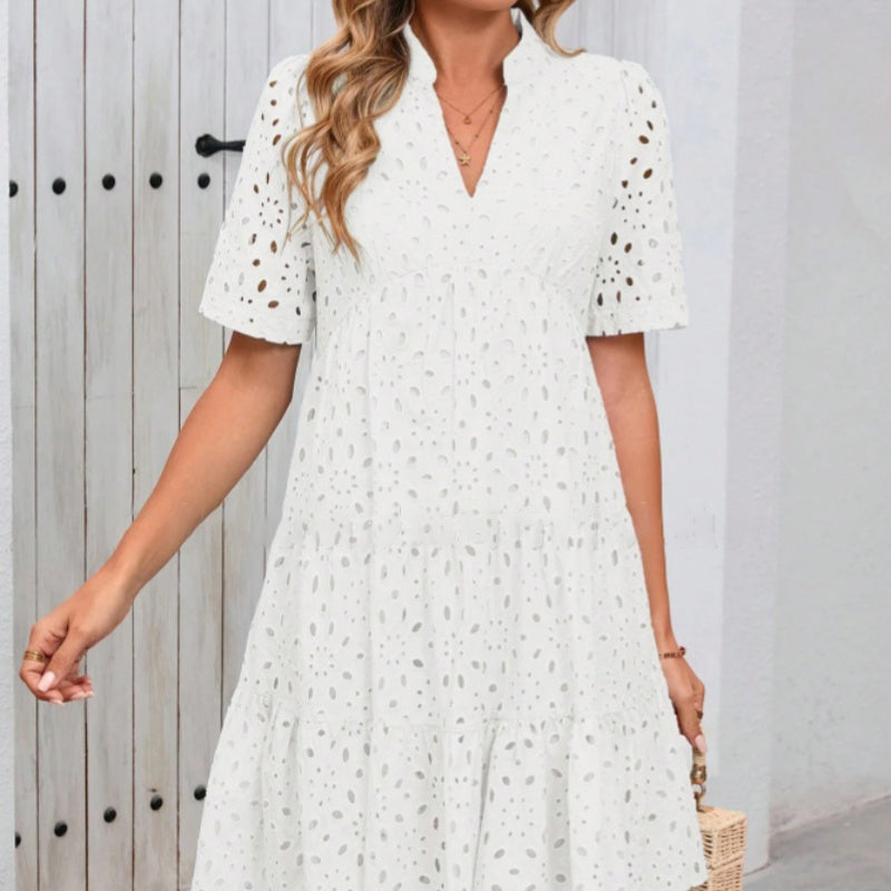 💥Last Day Special Sale 49% OFF💃Women's Elegant Hollow Out Lace Ruffle Casual Mini Dress