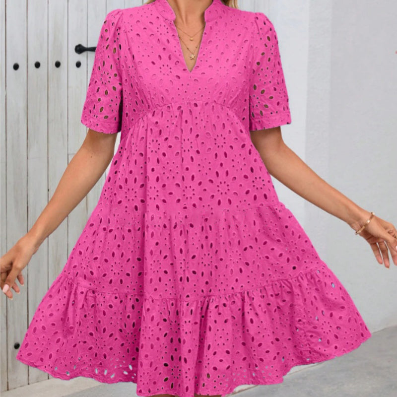 💥Last Day Special Sale 49% OFF💃Women's Elegant Hollow Out Lace Ruffle Casual Mini Dress