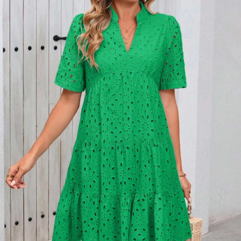 💥Last Day Special Sale 49% OFF💃Women's Elegant Hollow Out Lace Ruffle Casual Mini Dress